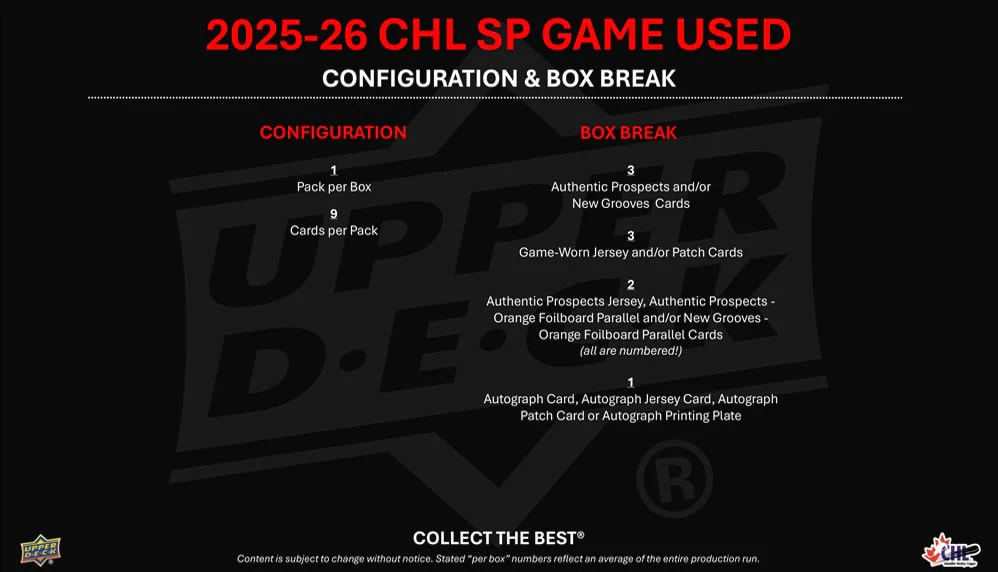 2025-26 Upper Deck CHL SP Game Used Hockey Hobby Box (Pre-Order) - Image 7