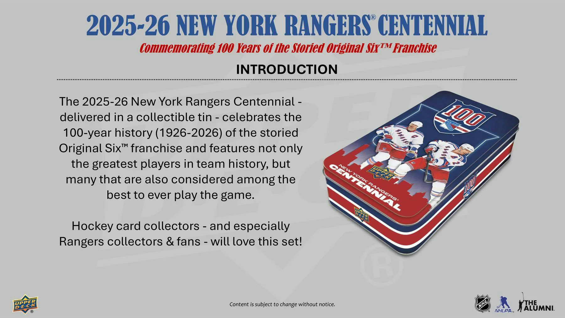 2025-26 Upper Deck New York Rangers Centennial Hobby Box - Image 3