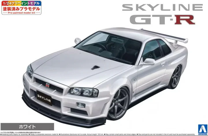 Aoshima - 2000 Nissan BNR34 Skyline GT-R V-Spec II White (Pre-Painted) 1/24