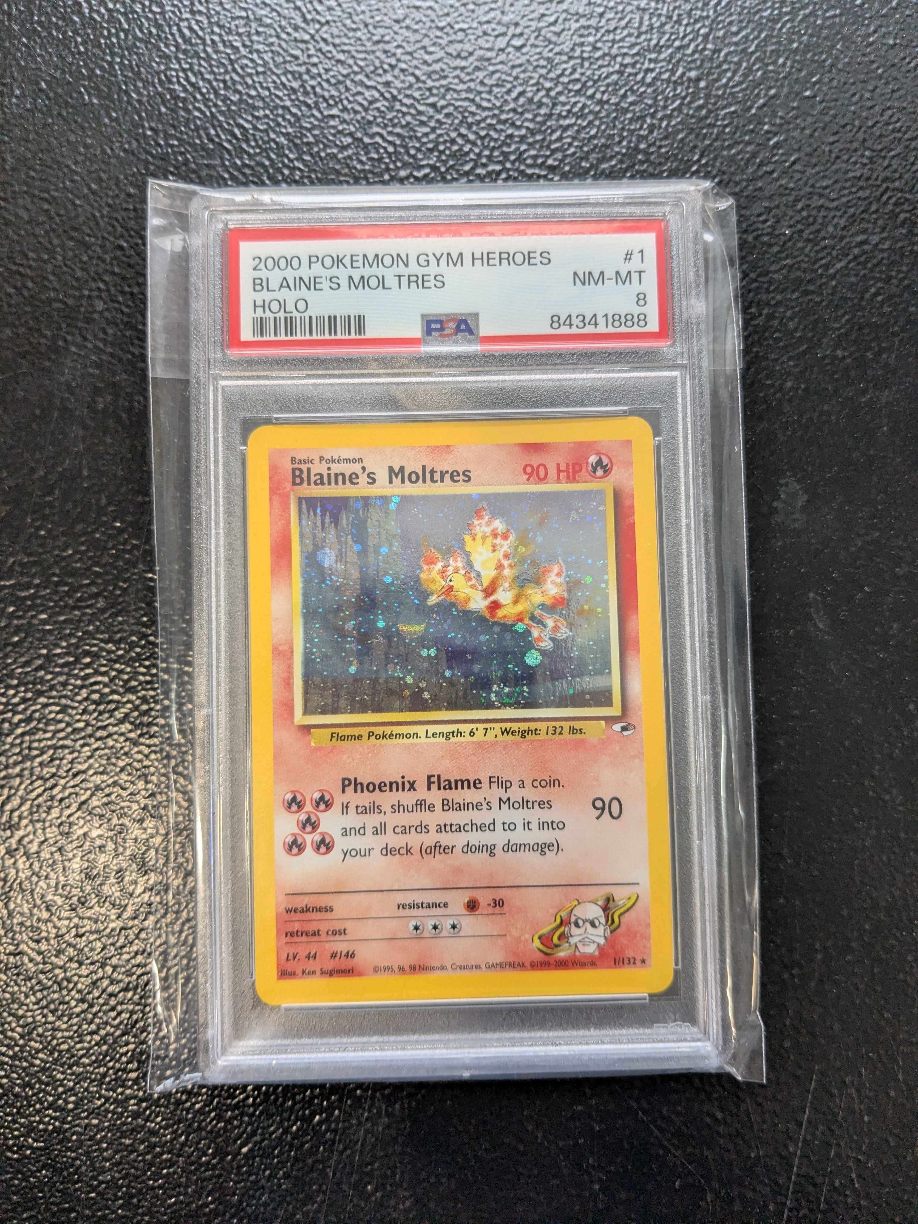 Blaine's Moltres - Gym Heroes - Holo Rare - PSA NM-MT 8