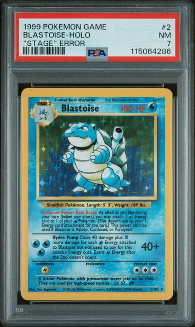 Blastoise (Stage Error) - Base Set Unlimited - Holo Rare - PSA 7 NM