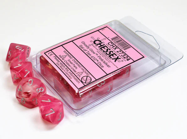 Chessex - 10D10 - Ghostly Glow - Pink/Silver