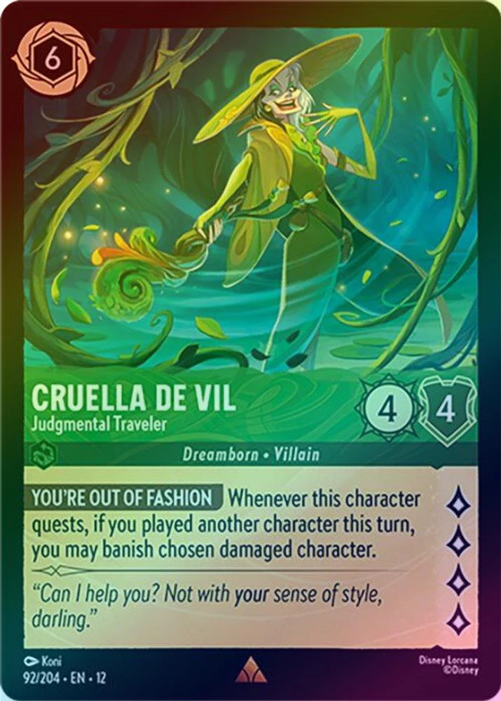 Cruella De Vil (Judgmental Traveler) - 92/204 - Rare (Foil)