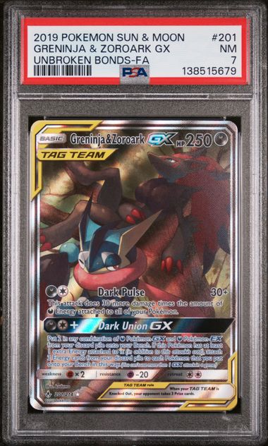 GRENINJA & ZOROARK GX (201) - POKEMON SUN & MOON UNBROKEN BONDS - FA - NM 7