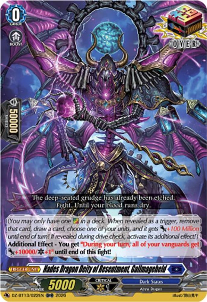 Hades Dragon Deity of Resentment, Gallmageheld - DZ-BT13/022EN - Over Double Rare