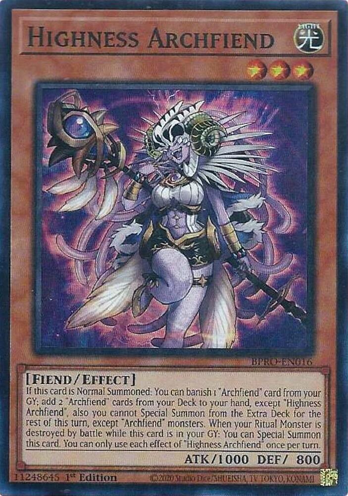 Highness Archfiend - BPRO-EN016 - Super Rare - 1st Edition