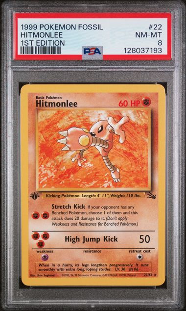 Hitmonlee - Fossil 1st Edition - Rare - PSA 8 NM-MT
