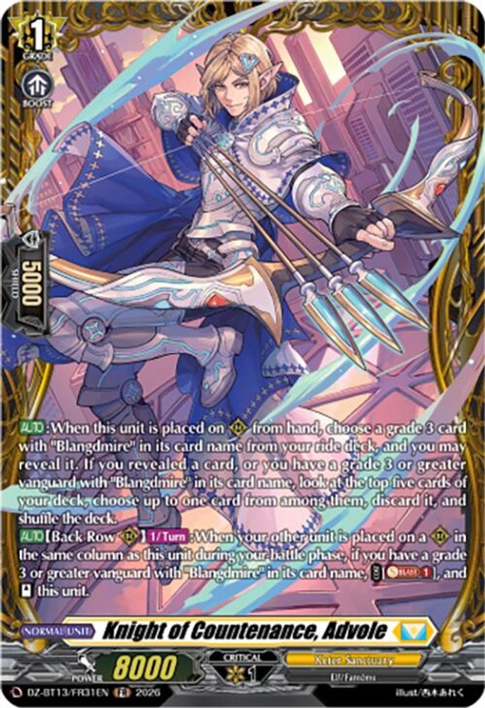 Knight of Countenance, Advole (FR) - DZ-BT13/FR31EN - Frame Rare