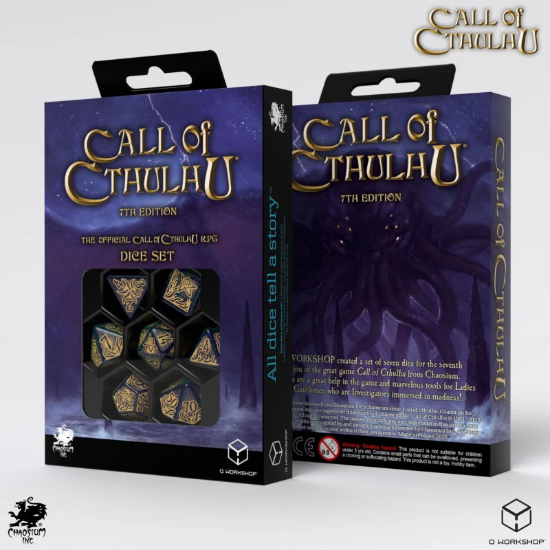 Q-Workshop - Call of Cthulhu 7 Piece Dice Set - Blue-Green & Gold