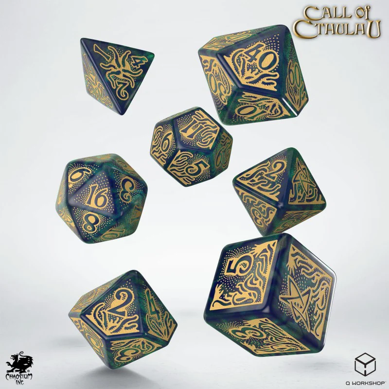 Q-Workshop - Call of Cthulhu 7 Piece Dice Set - Blue-Green & Gold - Image 2