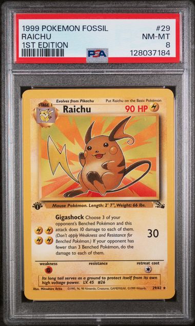 Raichu - Fossil 1st Edition - Rare - PSA 8 NM-MT