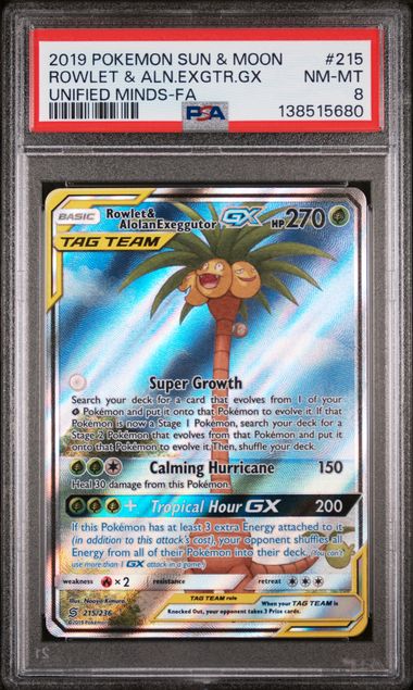 ROWLET & ALN.EXGTR.GX (215) - POKEMON SUN & MOON UNIFIED MINDS - FA - NM-MT 8