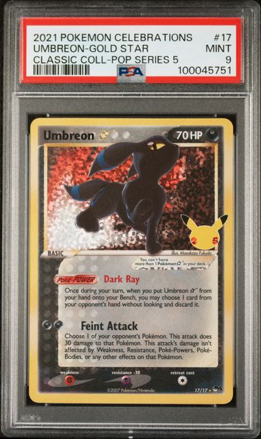 UMBREON-GOLD STAR (17) - POKEMON CELEBRATIONS CLASSIC COLLECTION - CLASSIC COLL-POP SERIES 5 - MINT 9